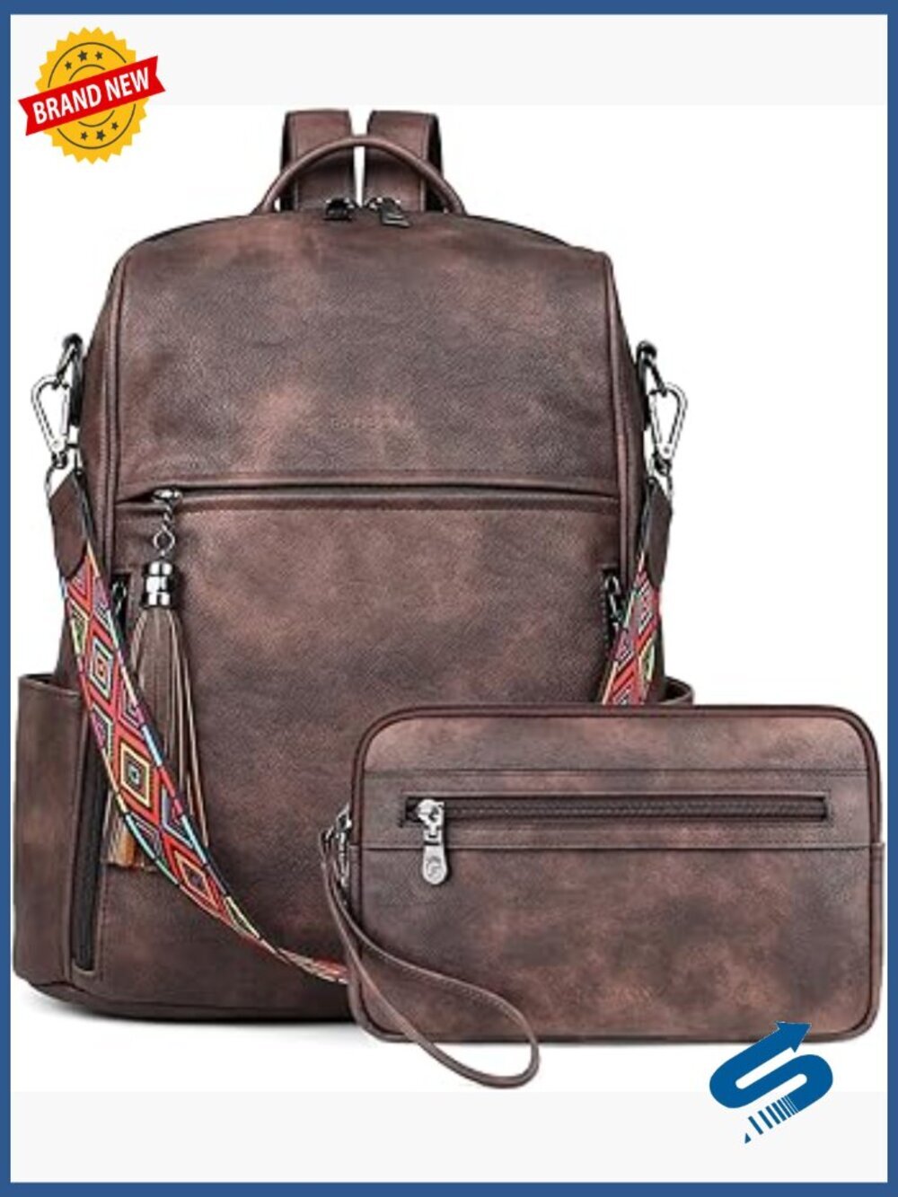 Medium Faux Leather Backpack Purse Convertible Shoulder Bag 14" Height 12